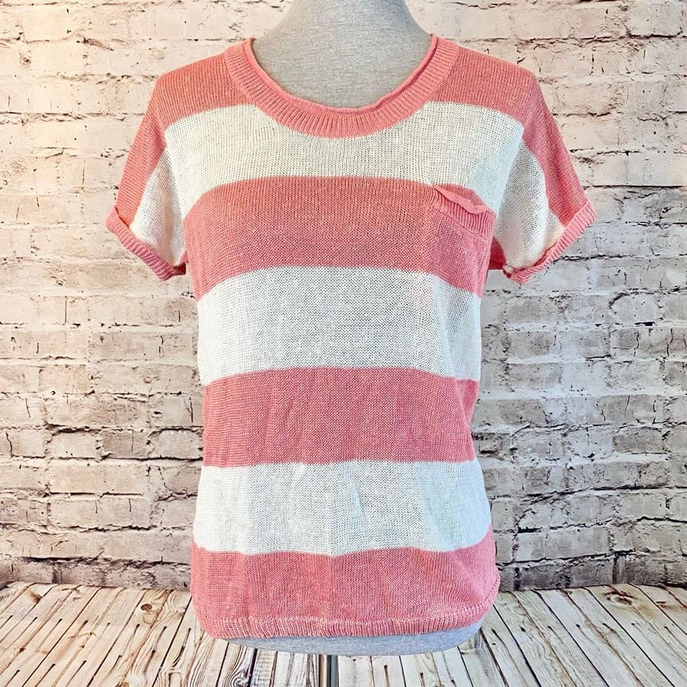 Comptoir Des Cotonniers Womens Orange White Short Sleeve Pocket Top Shirt Size 1